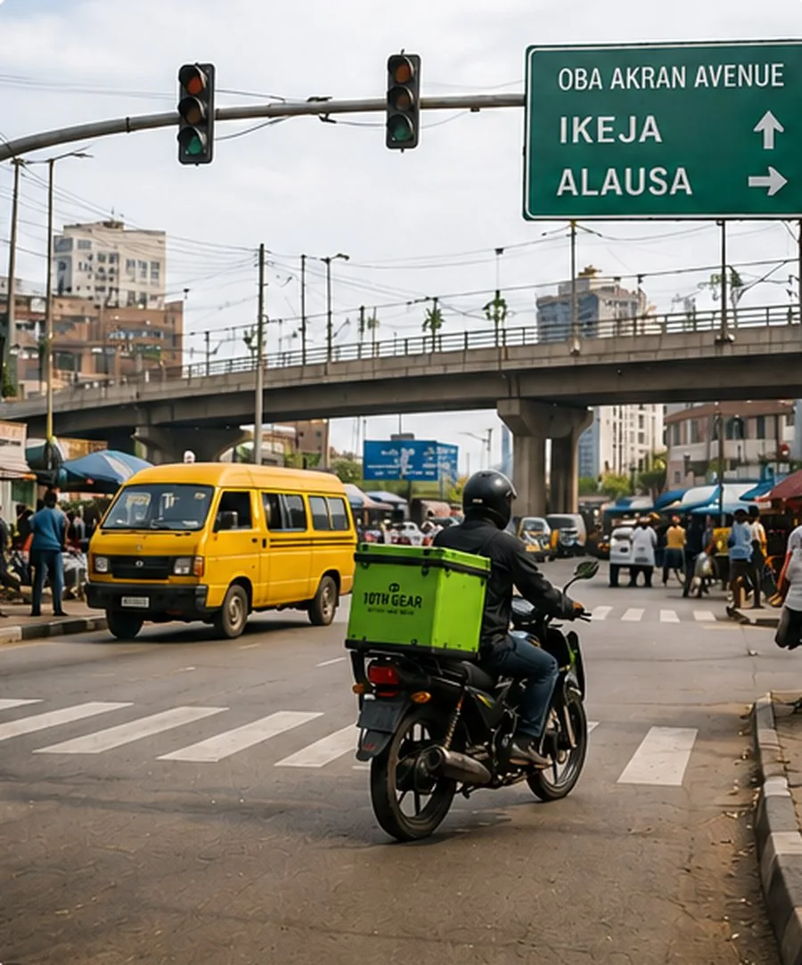 A 10th Gear rider at Oba Akran Avenue, Ikeja